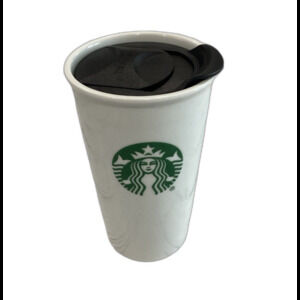 Starbucks 10oz. White Ceramic Graphic Travel Mug with Lid. LNWOT .